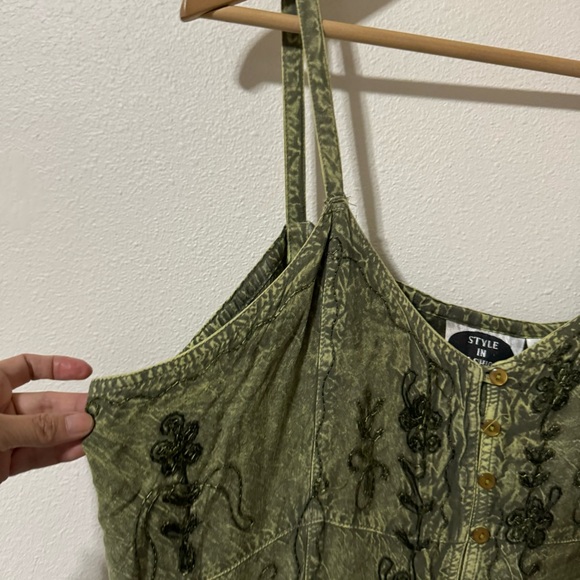 Style In Fashion Fairycore Embroidered Floral Midi Dress Washed Green Plus Size - Picture 5 of 8